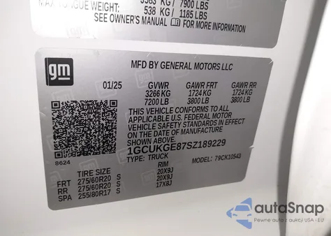 2025 Chevrolet Silverado 1500 4Wd Short Bed Ltz from USA, damaged, VIN 1GCUKGE87SZ189229